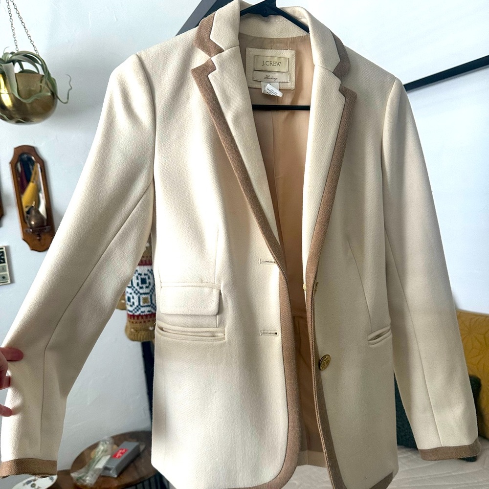 J.Crew cream and camel wool blazer